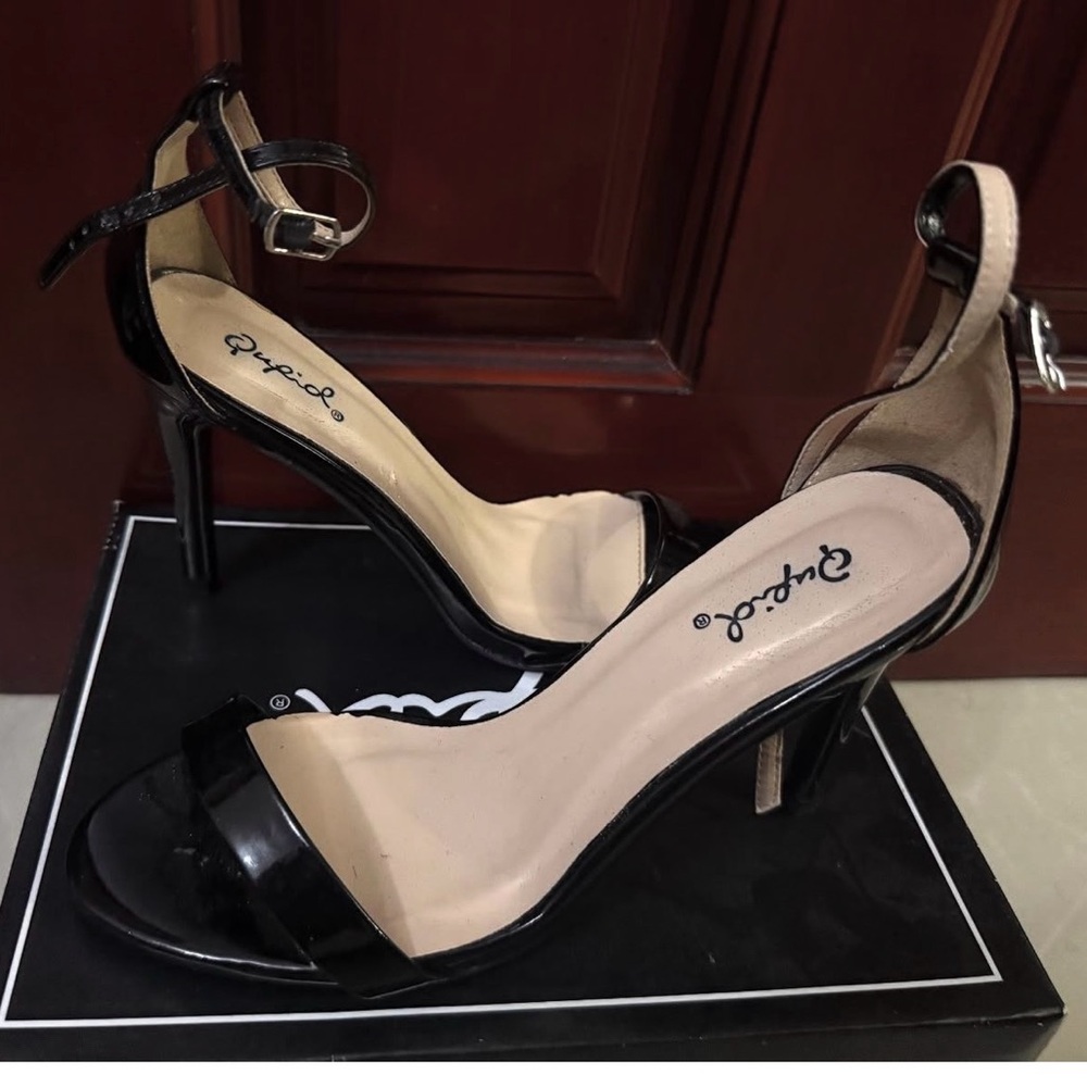 Qupid Black and Tan Stiletto Heels